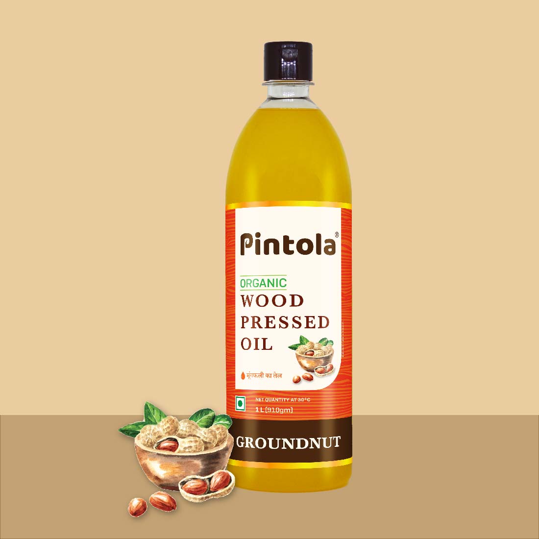 Pintola Organic Groundnut WoodPressed Oil - Certified Organic and Chemical-Free (1000 ml)