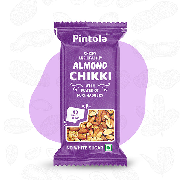 Pintola Almond Chikki Jar | Jar of 13 pcs (12+1 Chikki Extra) | Almond Bar,Made with Jaggery | No Glucose Syrup | No Preservatives | Gluten Free | Indian Sweets | Gajak